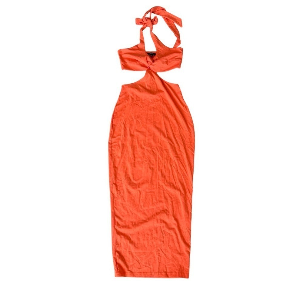 Halter Bodycon Maxi Dress Orange Womens Medium